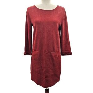 Cynthia Rowley Textured Knit Crew Neck Long Sleeve Dress Red Size S